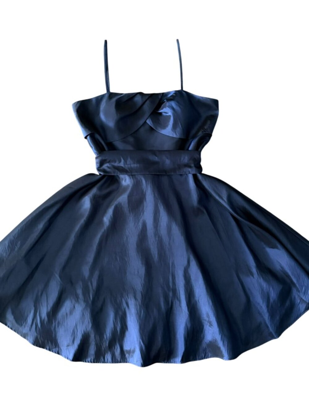 90s y2k Vintage Metallic Blue Black Shimmer Fit & Flare Mini Formal Prom Dress